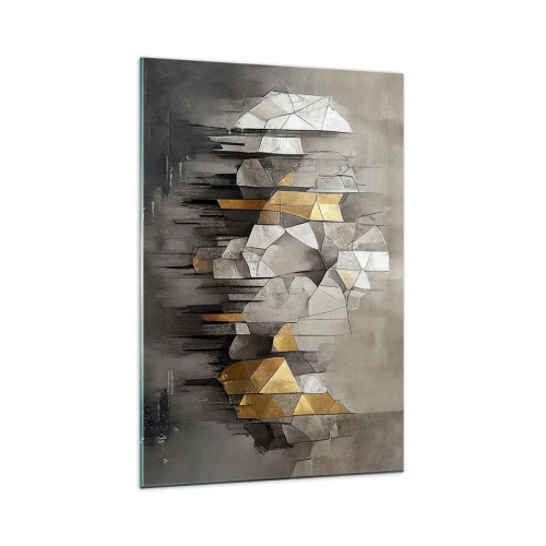 Quadro su vetro - Astrazione geometrica nei toni dell'oro e del grigio - 80x120cm - Composizione di ghiaccio e luce - Decorazione murale moderna per soggiorno e camera da letto ARTTOR