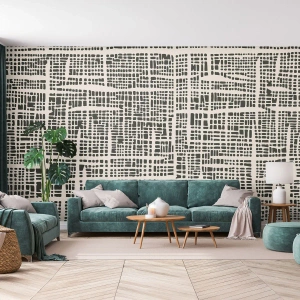 Fotomurali Premium Sand - Un motivo grafico di linee e punti irregolari - 100x70cm - Composizione tessuta - Decorazione murale moderna per soggiorno e camera da letto ARTTOR