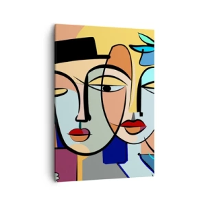 Quadro su tela - Stampe su Tela - Ritratti cubisti dai colori vivaci con motivo floreale - 50x70cm - Appuntamento in stile Picasso - Decorazione murale moderna per soggiorno e camera da letto ARTTOR