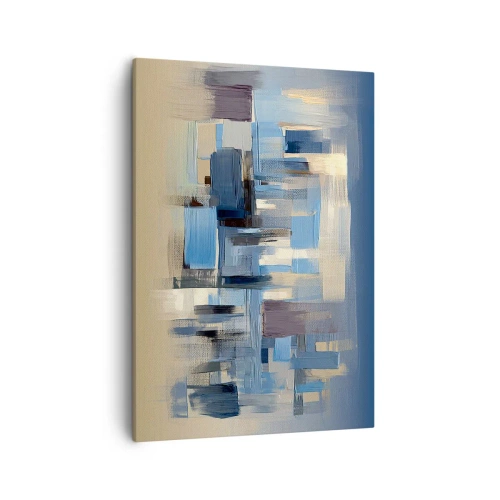 Quadro su tela - Stampe su Tela - Forme geometriche nei toni del blu e del beige - 50x70cm - Struttura blu - Decorazione murale moderna per soggiorno e camera da letto ARTTOR
