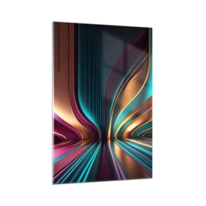 Quadro su vetro - Astrazione futuristica con colori intensi e curve - 70x100cm - Architettura di luce - Decorazione murale moderna per soggiorno e camera da letto ARTTOR