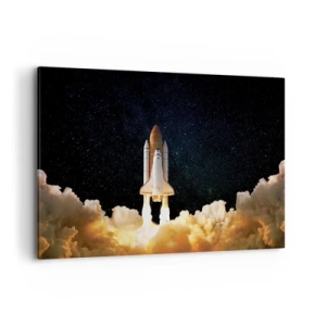 Quadro su tela - Stampe su Tela - Un razzo spaziale che decolla contro il cielo stellato - 100x70cm - Ad astra! - Decorazione murale moderna per soggiorno e camera da letto ARTTOR