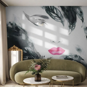 Fotomurali Premium Sand - Ritratto stilizzato di una donna con colori ad acquerello - 100x70cm - Attenzione! Femme fatale - Decorazione murale moderna per soggiorno e camera da letto ARTTOR