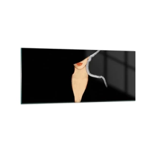 Quadro su vetro - Silhouette di una donna con un cappello su uno sfondo nero - 120x50cm - Eleganza e stile - Decorazione murale moderna per soggiorno e camera da letto ARTTOR