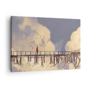 Quadro su tela - Stampe su Tela - Una figura su un ponte tra le nuvole con uccelli nel cielo - 70x50cm - Nostalgia del cielo - Decorazione murale moderna per soggiorno e camera da letto ARTTOR