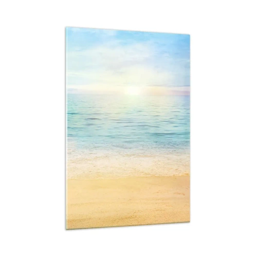 Quadro su vetro - Una spiaggia con mare turchese e cielo limpido - 70x100cm - Il grande blu - Decorazione murale moderna per soggiorno e camera da letto ARTTOR