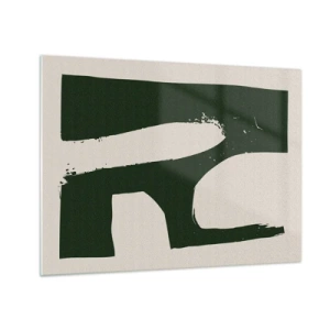 Quadro su vetro - Astrazione minimalista con pennellate verde scuro - 70x50cm - Golfi di bianco - Decorazione murale moderna per soggiorno e camera da letto ARTTOR