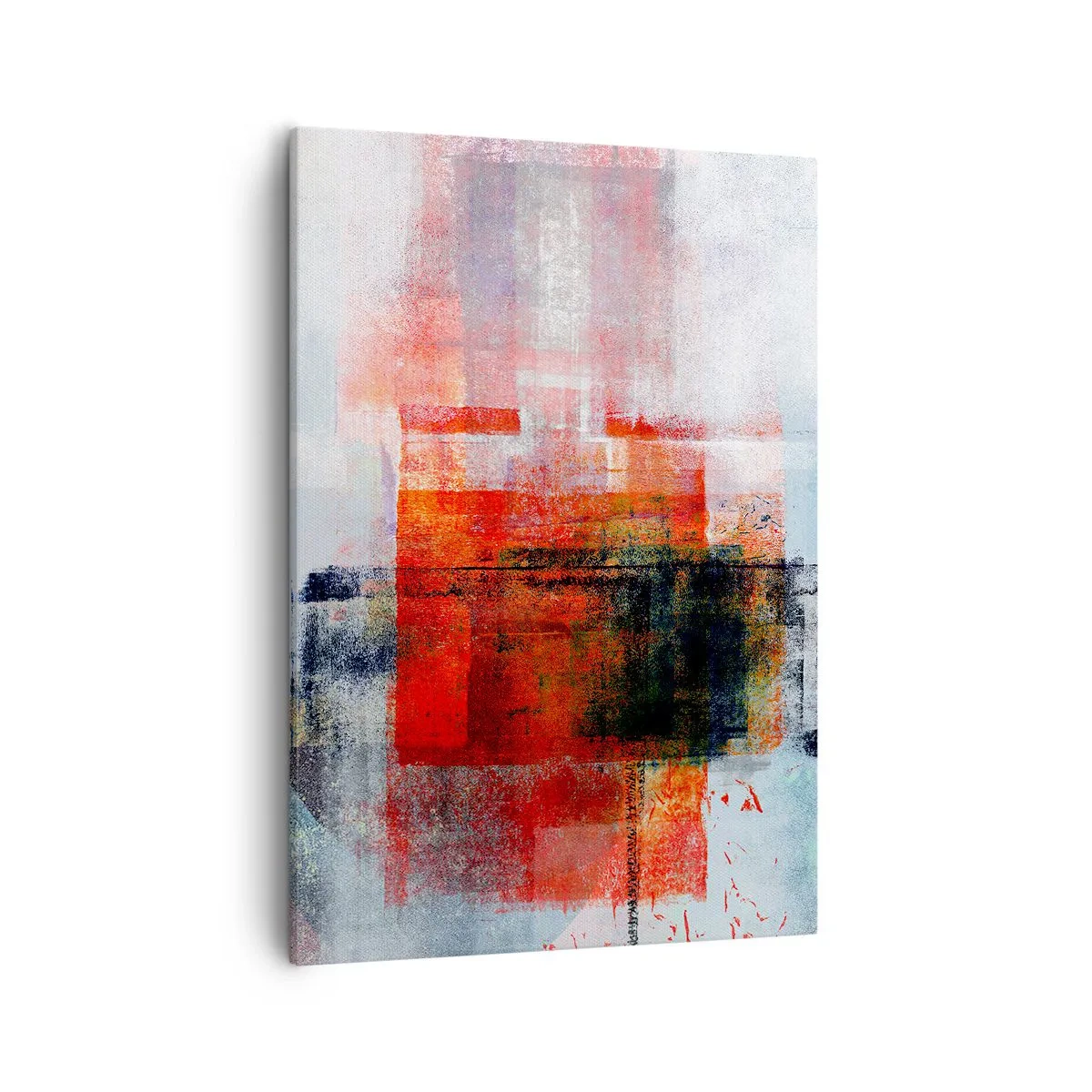 Quadro su tela - Stampe su Tela - Composizione geometrica astratta con accenti rossi e arancioni - 50x70cm - Composizione arroventata - Decorazione murale moderna per soggiorno e camera da letto ARTTOR