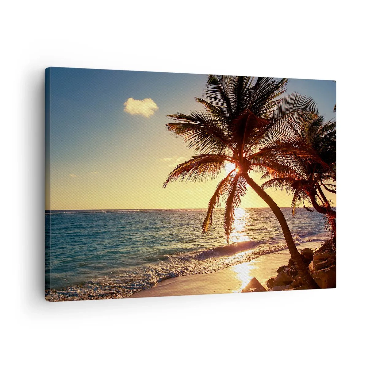 Quadro su tela - Stampe su Tela - Tramonto tropicale su una spiaggia con palme - 70x50cm - Estate sotto le palme - Decorazione murale moderna per soggiorno e camera da letto ARTTOR