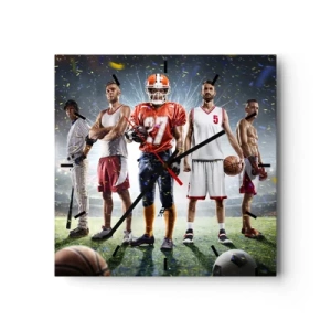 Orologio da parete - Orologio in Vetro - Una scena dinamica di atleti di varie discipline nello stadio sotto i riflettori - 30x30cm - I campi dei gladiatori - Decorazione murale moderna per soggiorno e camera da letto ARTTOR
