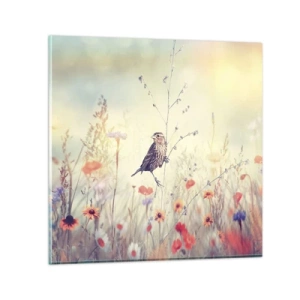 Quadro su vetro - Ritratto d'uccello con prato di sfondo - 60x60 cm