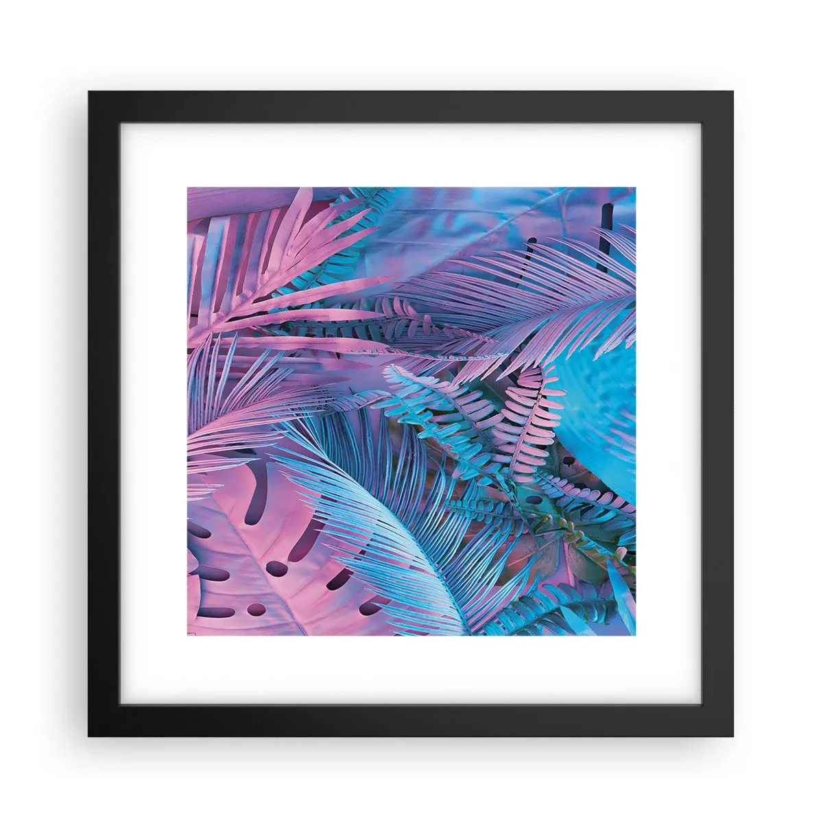 Poster in cornice nera - Tropici in rosa e blu - 30x30 cm