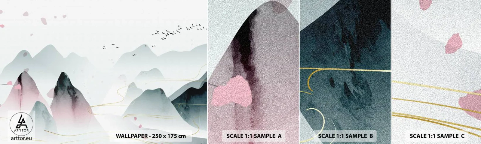 Campione Di Fotomurale Standard Eco - Oltre le cime - Paesaggio, Uccelli, Montagne - 100x30 cm