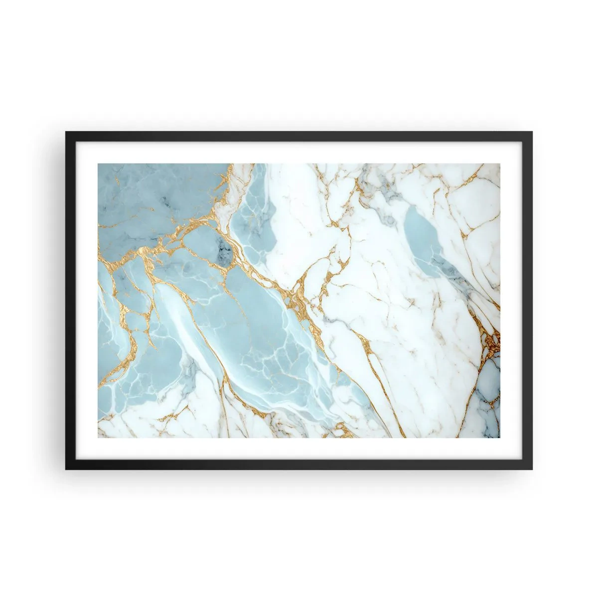 Poster in cornice nera - Motivi in marmo blu e bianco con venature dorate aggiunte - 70x50cm - La ricchezza della pietra - Decorazione murale moderna per soggiorno e camera da letto ARTTOR