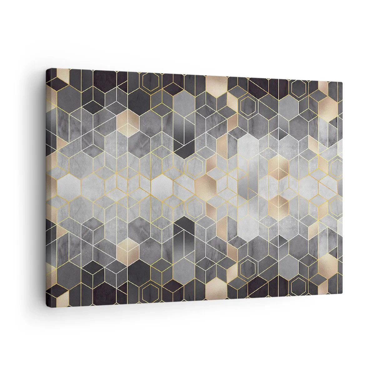 Quadro su tela - Stampe su Tela - Motivo geometrico in tonalità dorate - 70x50cm - Composizione di diamante - Decorazione murale moderna per soggiorno e camera da letto ARTTOR