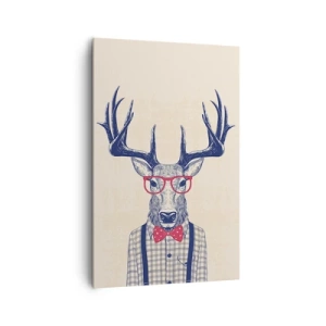 Quadro su tela - Stampe su Tela - Grafica stilizzata di un cervo con occhiali e papillon - 80x120cm - Divertente stravaganza - Decorazione murale moderna per soggiorno e camera da letto ARTTOR