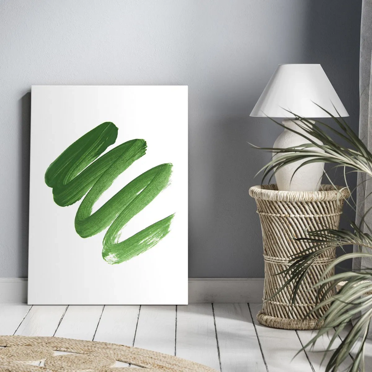 Quadro su tela - Stampe su Tela - Pennellata astratta verde su sfondo bianco - 50x70cm - Scherzo verde - Decorazione murale moderna per soggiorno e camera da letto ARTTOR
