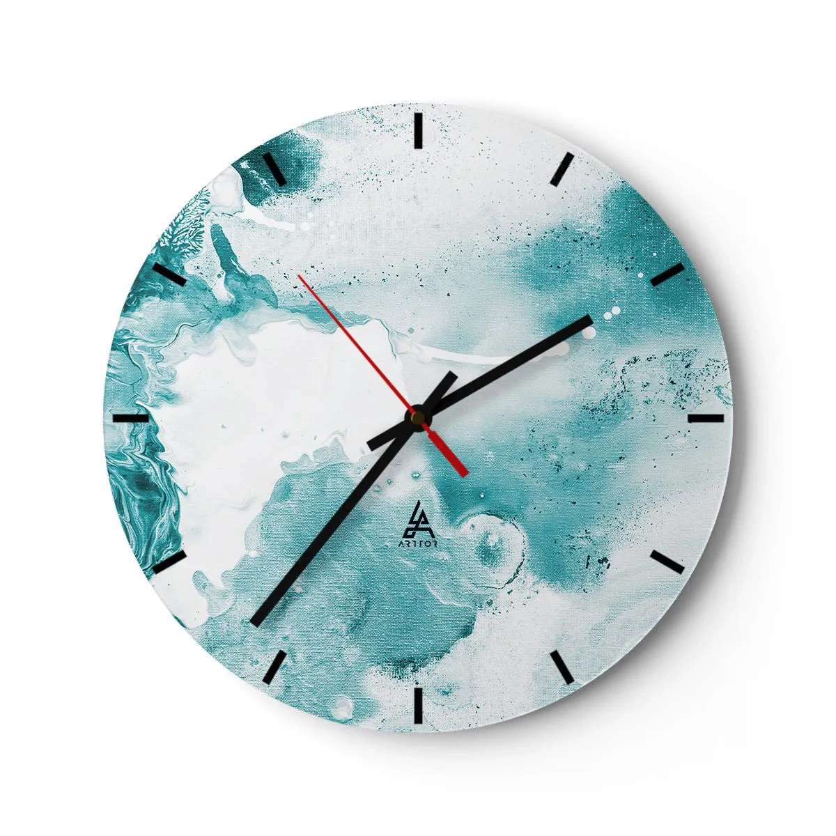Orologio da parete - Orologio in Vetro - Composizione astratta nelle tonalità del turchese e del bianco - 30x30cm - Palude blu - Decorazione murale moderna per soggiorno, cucina e camera da letto ARTTOR