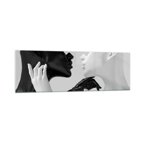 Quadro su vetro - Silhouette in bianco e nero in primo piano dinamico - 160x50cm - Desiderio - attrazione - Decorazione murale moderna per soggiorno e camera da letto ARTTOR