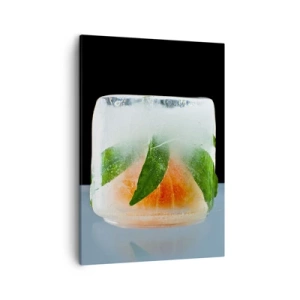 Quadro su tela - Stampe su Tela - Cubetto di ghiaccio con arancia e foglie - 50x70cm - Freschezza e rinfresco - Decorazione murale moderna per soggiorno e camera da letto ARTTOR