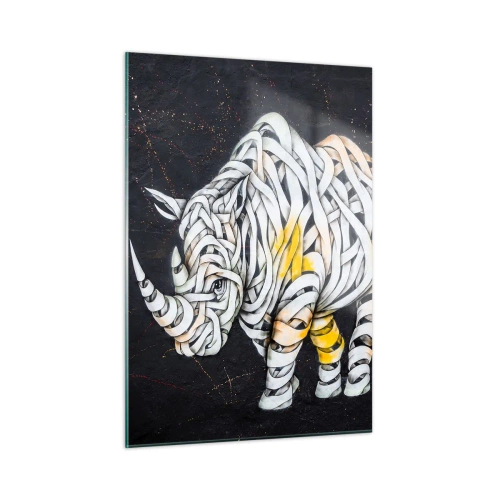 Quadro su vetro - Disegno astratto di un rinoceronte a forma di strisce - 50x70cm - La pelle dura è un mito - Decorazione murale moderna per soggiorno e camera da letto ARTTOR