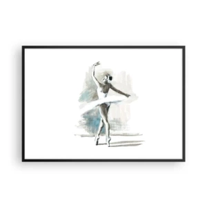 Poster in cornice nera - Una ballerina in posa da balletto su uno sfondo dai delicati toni acquerellati. - 100x70cm - Tramutata in un cigno - Decorazione murale moderna per soggiorno e camera da letto ARTTOR