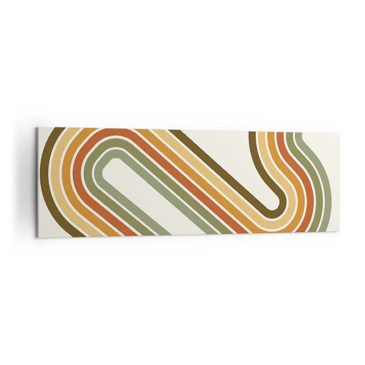 Quadro su tela - Stampe su Tela - Motivo geometrico nei toni del verde, arancione e beige su sfondo chiaro - 160x50cm - Zig zag fino alla meta - Decorazione murale moderna per soggiorno e camera da letto ARTTOR