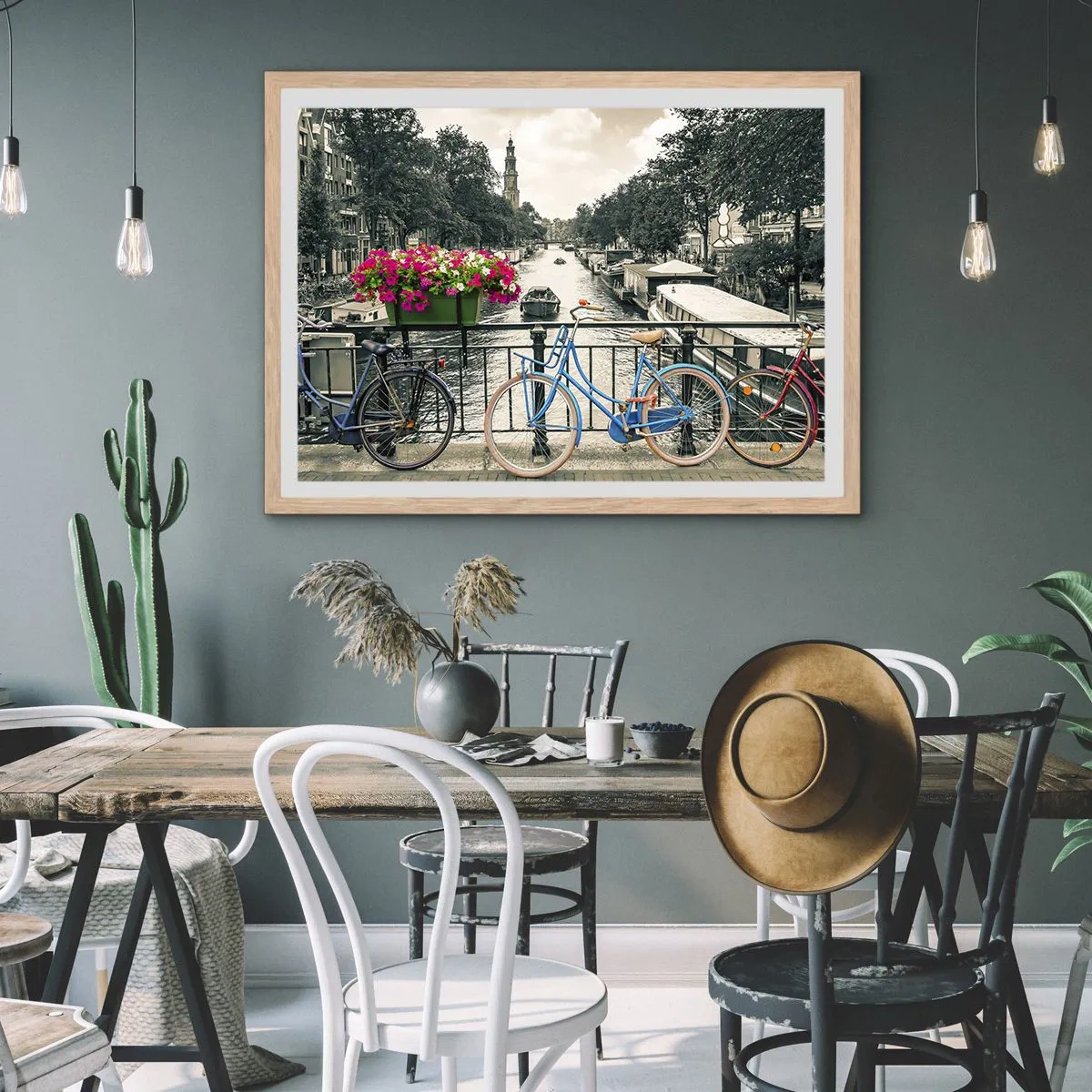Poster in cornice rovere chiaro - I colori delle strade di Amsterdam - 100x70 cm