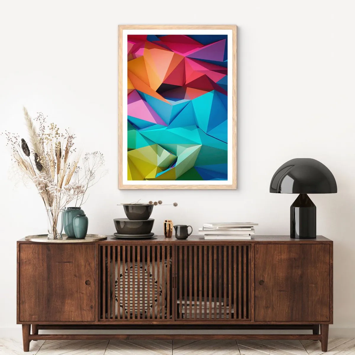 Poster in cornice rovere chiaro - Origami arcobaleno - 40x50 cm