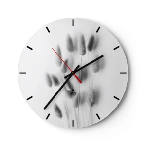 Orologio da parete - Orologio in Vetro - Composizione in bianco e nero con erbe su sfondo chiaro - 30x30cm - Erba soffice - Decorazione murale moderna per soggiorno, cucina e camera da letto ARTTOR