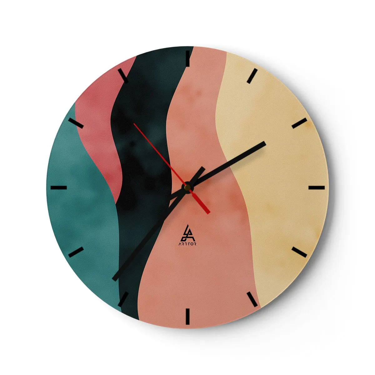 Orologio da parete - Orologio in Vetro - Strisce ondulate colorate nelle tonalità del turchese, nero, rosa e giallo - 30x30cm - Difformità conforme - Decorazione murale moderna per soggiorno, cucina e camera da letto ARTTOR