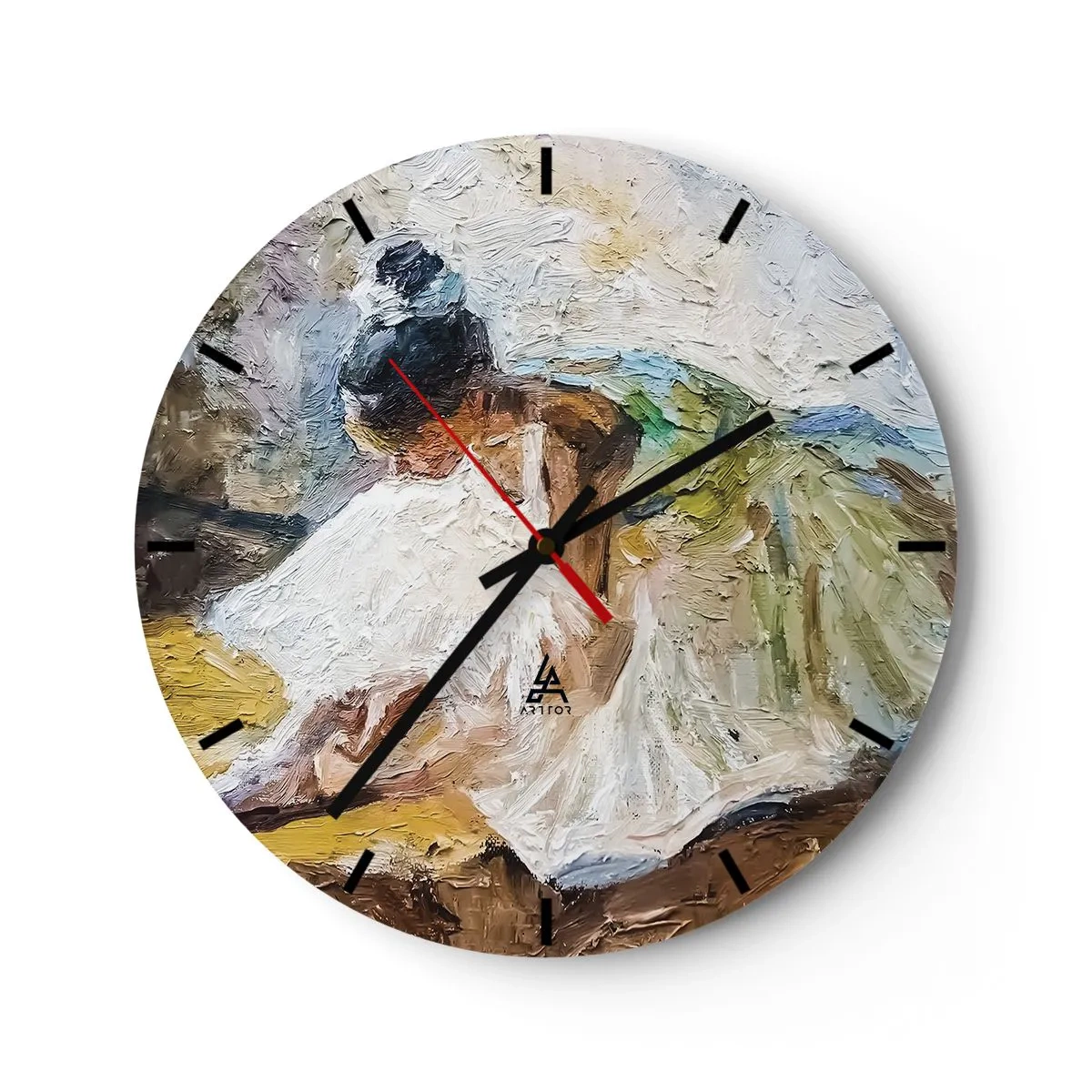 Orologio da parete - Orologio in Vetro - Una ballerina in abito bianco raffigurata in stile impressionista. - 30x30cm - Dal quadro di Degas - Decorazione murale moderna per soggiorno, cucina e camera da letto ARTTOR