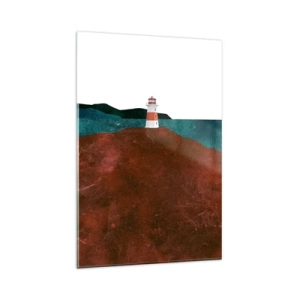 Quadro su vetro - Un faro sullo sfondo delle montagne e del mare - 80x120cm - Contemplando il mare - Decorazione murale moderna per soggiorno e camera da letto ARTTOR
