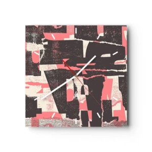 Orologio da parete - Orologio in Vetro - Una composizione astratta nei toni del rosa e del marrone. - 30x30cm - Tutto il rumore - Decorazione murale moderna per soggiorno e camera da letto ARTTOR