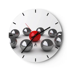 Orologio da parete - Orologio in Vetro - Palline rosse e argentate su sfondo bianco, un motivo minimalista - 30x30cm - Cerchio in argento e rosso - Decorazione murale moderna per soggiorno, cucina e camera da letto ARTTOR