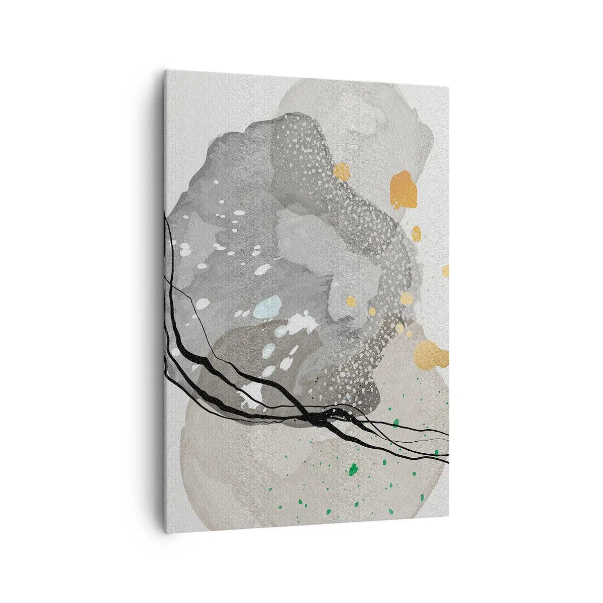 Quadro su tela - Stampe su Tela - Forme organiche in tonalità di grigio con accenti di nero e oro - 70x100cm - Composizione organica - Decorazione murale moderna per soggiorno e camera da letto ARTTOR