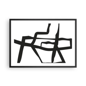 Poster in cornice nera - Motivo minimalista in bianco e nero con linee geometriche - 70x50cm - Struttura bianca e nera - Decorazione murale moderna per soggiorno e camera da letto ARTTOR
