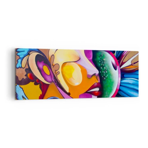 Quadro su tela - Stampe su Tela - Un'astrazione colorata con un motivo facciale in una composizione dinamica - 140x50cm - Toccare con il colore - Decorazione murale moderna per soggiorno e camera da letto ARTTOR