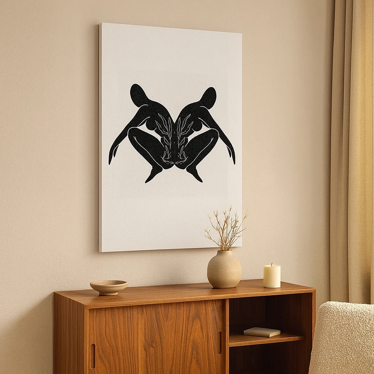 Quadro su tela - Stampe su Tela - Sagome nere in posizione simmetrica su sfondo bianco - 50x70cm - Anima comune - Decorazione murale moderna per soggiorno e camera da letto ARTTOR