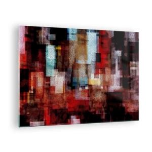 Quadro su vetro - Composizione geometrica astratta nei toni del rosso - 70x50cm - Confusione aggrovigliata - Decorazione murale moderna per soggiorno e camera da letto ARTTOR