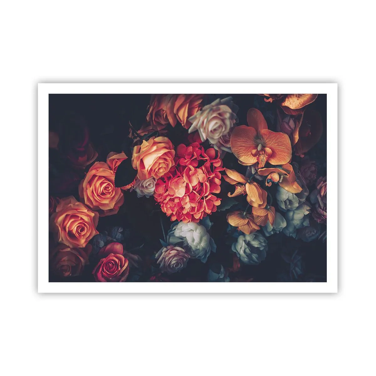 Poster - Un mazzo di fiori vari in toni scuri - 100x70cm - Come i maestri olandesi - Decorazione murale moderna per soggiorno e camera da letto ARTTOR