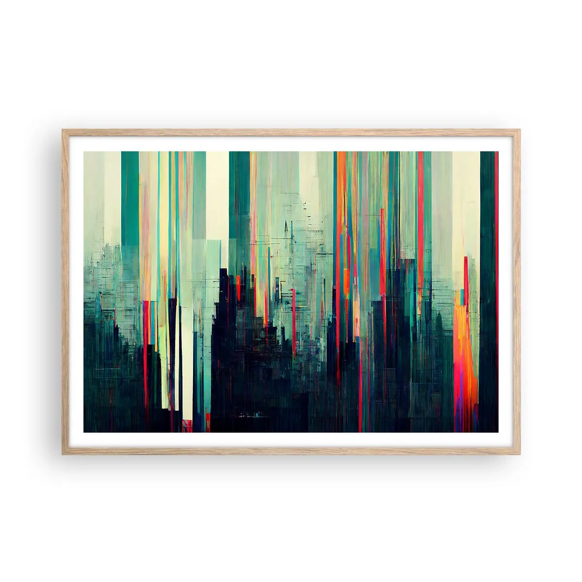 Poster in cornice rovere chiaro - Città futuristica - 100x70 cm