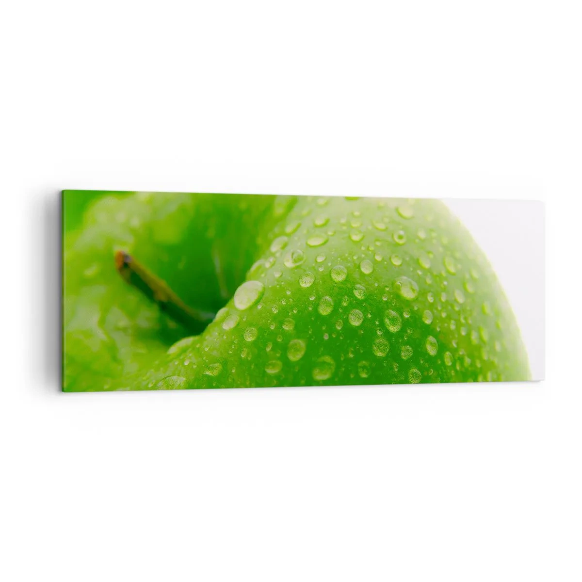 Quadro su tela - Stampe su Tela - Primo piano di una mela verde con gocce d'acqua - 140x50cm - Rinfrescante verde freschezza - Decorazione murale moderna per soggiorno e camera da letto ARTTOR