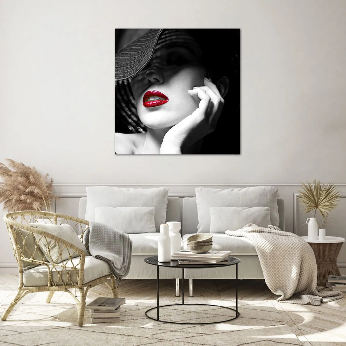 Quadro su vetro - Studio in scarlatto - 60x60 cm