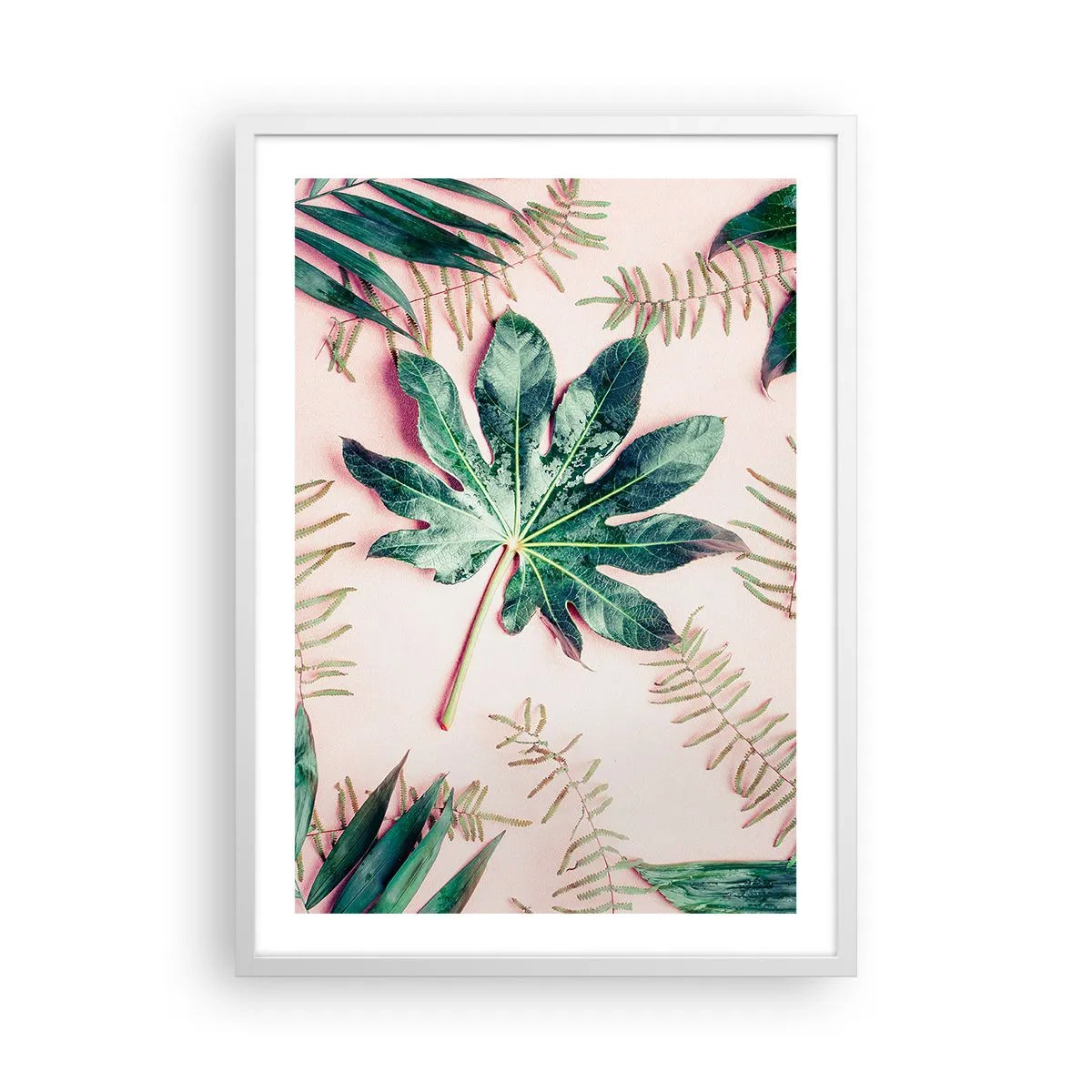 Poster in cornice bianca - Studio di verde su sfondo rosa - 50x70 cm
