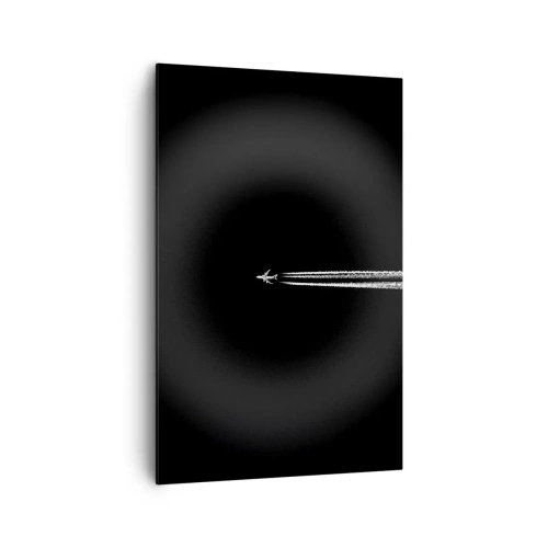 Quadro su tela - Stampe su Tela - Un aereo a reazione con una scia di condensazione visibile su uno sfondo nero - 80x120cm - In un'altra dimensione - Decorazione murale moderna per soggiorno e camera da letto ARTTOR