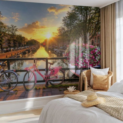 Fotomurali Premium Sand - Mattino di primavera ad Amsterdam - Città, Amsterdam, Architettura - 150x105 cm