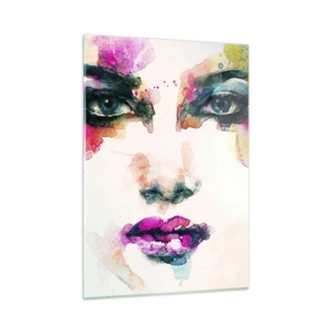 Quadro su vetro - Ritratto di una donna con colori e dettagli acquerellati - 50x70cm - Un ritratto dipinto dall'arcobaleno - Decorazione murale moderna per soggiorno e camera da letto ARTTOR