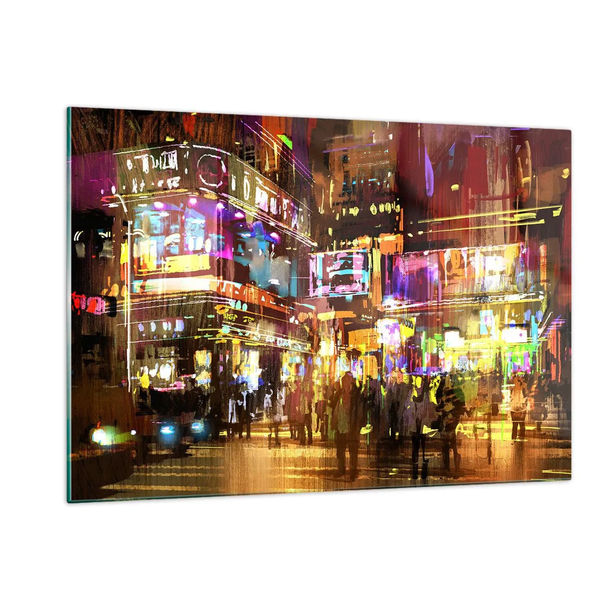 Quadro su vetro - Una città vibrante alla luce del neon - 120x80cm - Nel mare di luce - Decorazione murale moderna per soggiorno e camera da letto ARTTOR