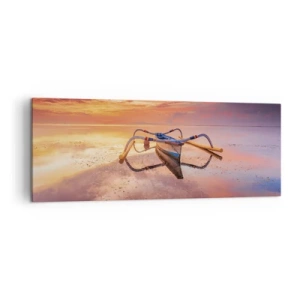Quadro su tela - Stampe su Tela - Una barca in acque calme al tramonto - 140x50cm - La pace della sera tropicale - Decorazione murale moderna per soggiorno e camera da letto ARTTOR